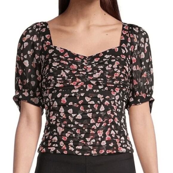 Karl Lagerfeld Tops - KARL LAGERFELD PARIS Women's Floral Printed Ruched Puff-Sleeve Blouse S